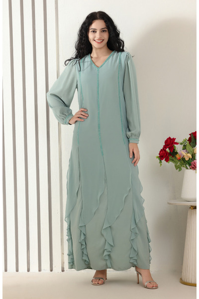 rawayie alyin Tiffany-colored embroidered chiffon jalabiya
