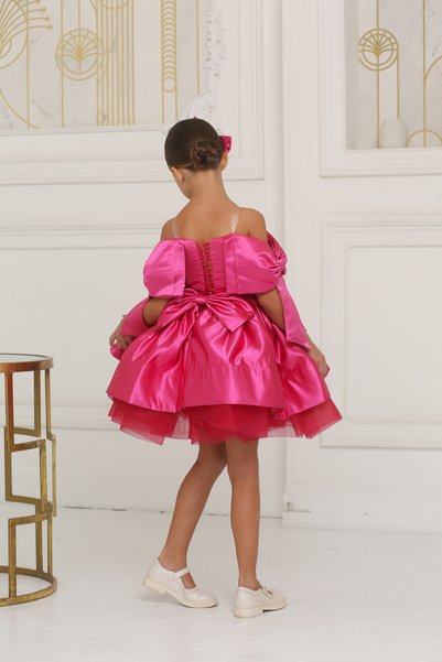 Kids Girl's Prom Dress and Bow Detail on Sleeves, Graduation, Wedding, Special Day