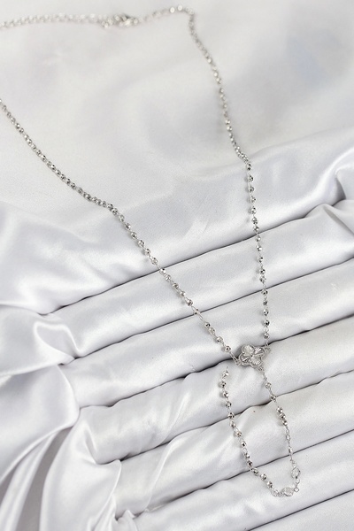 ALFA AKSESUAR 03 Brass Zircon Stone Clover Model Silver Color Women's Y Necklace - Tj-Bko10498