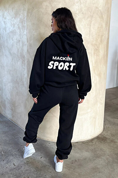 darkopia Unisex Men's Women's Macklin Sport Printed Oversize 3 Thread Hooded Tracksuit Set