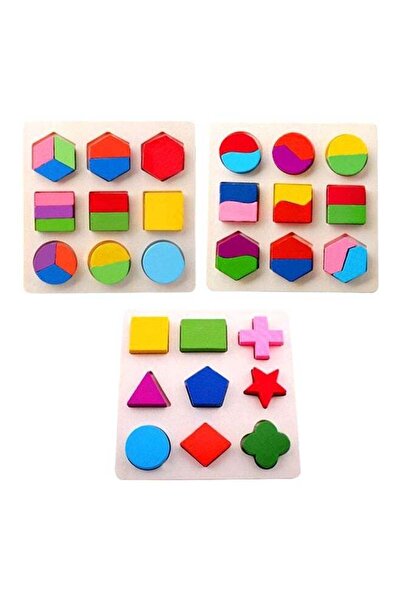 Generic مجموعة من 3 قطع ألعاب ألغاز هندسية خشبية