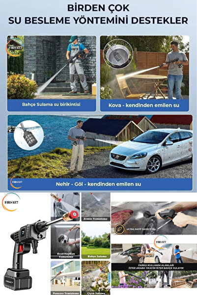 Fırsat7 Şarjlı Ve Yüksek Basınçlı Oto Yıkama Köpük Makinesi Sulama Tabancası Makinesi 2ADET BATARYA HEDİYE