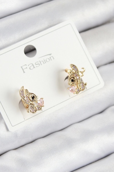 ALFA AKSESUAR 03 Brass Zircon Stone Gazelle Model Gold Color Children's Earrings - Tj-Bkp11202