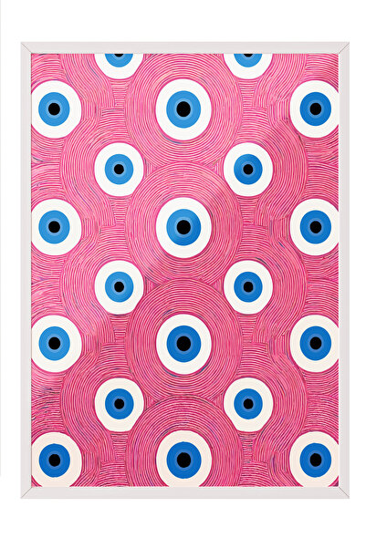 Zestia Tablou cu ramă albă, model cu mărgele de protecție împotriva deochiulu...