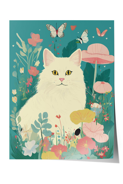 Zestia Poster fără ramă, Ilustrație cu pisică în pădure, Poster decorativ pen...