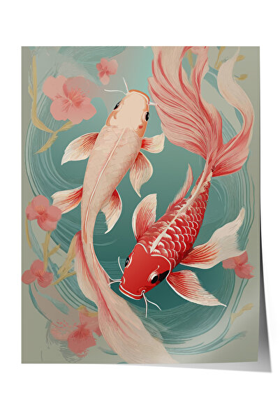 Zestia Плакат без рамка, илюстрация с кои рибки, плакат за декорация на хола ...