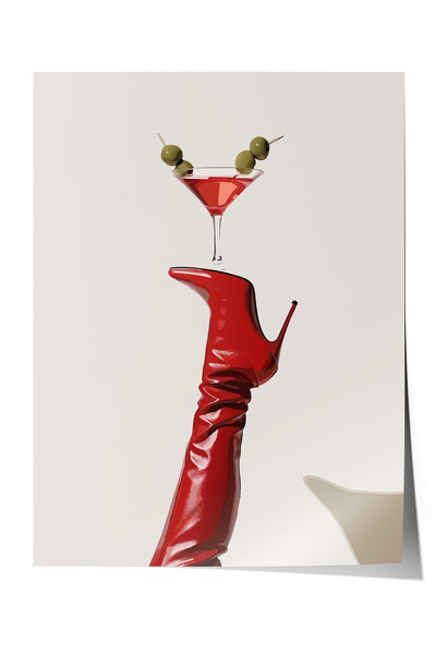 Zestia Poster fără ramă, Red Boot și Martini, Poster decorativ pentru sufrage...