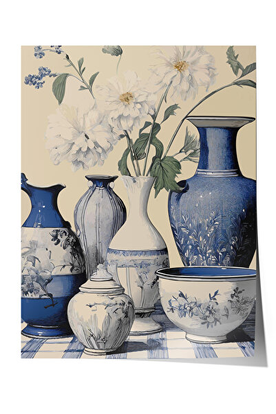Zestia Poster fără ramă, Colecția de vaze albastre și albe – Stil clasic, Pos...