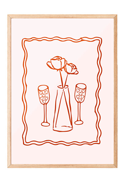 Zestia Tablou cu ramă din lemn, pahare de șampanie – Artă cu linii, Poster de...
