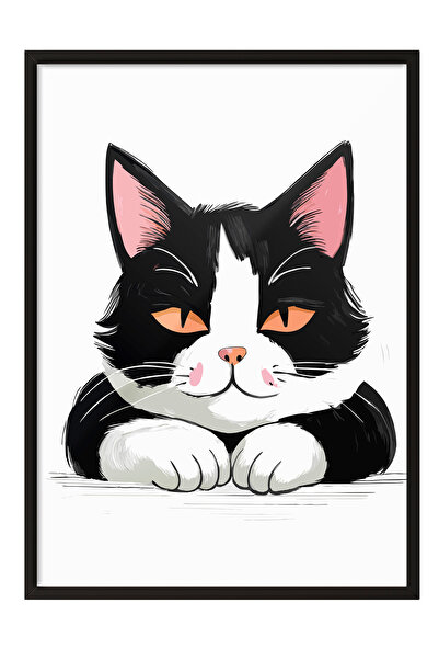 Zestia Tablou înrămat negru, Pisică în smoking alb-negru, Poster decorativ pe...