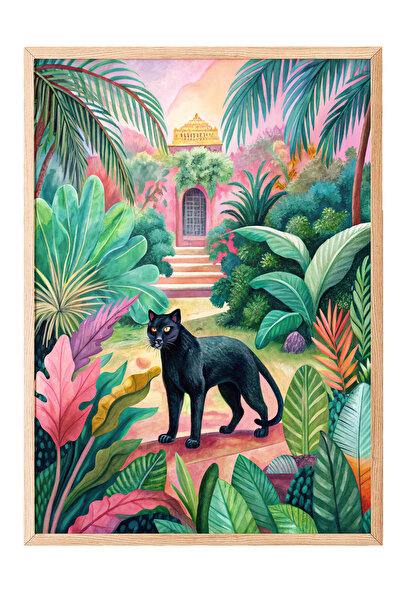 Zestia Tablou cu ramă din lemn, Pădure tropicală și Pantera Neagră – Atmosfer...