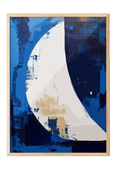 Zestia Tablou cu ramă din lemn, Noapte albastră cu jumătate de lună, Poster d...