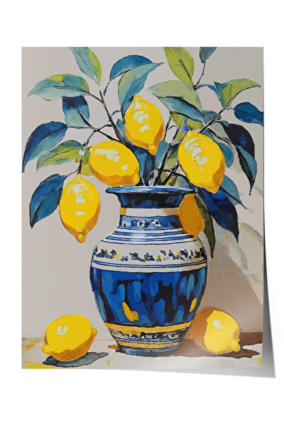 Zestia Poster fără ramă, Vază cu lămâi – Culori vibrante, Poster decorativ pe...