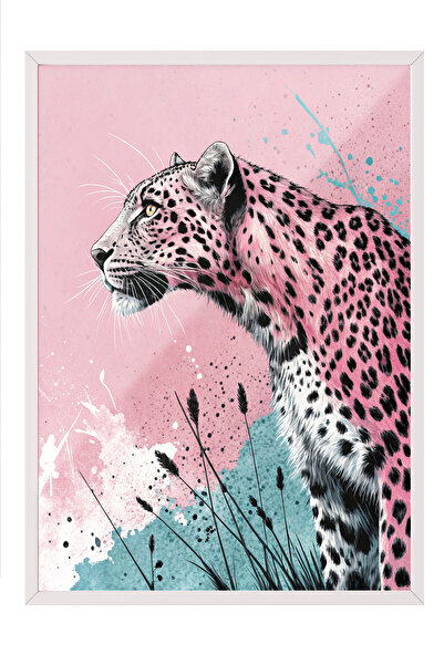 Zestia Tablou cu ramă albă, Leopard roz – Artă modernă, Poster decorativ pent...