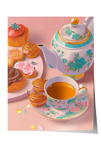 Zestia Poster fără ramă, Ceai și prăjituri – Decor cald pentru bucătărie, Pos...