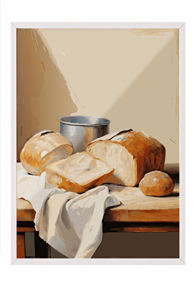 Zestia Tablou cu ramă albă, masă pentru pâine și mic dejun – Atmosferă rustic...