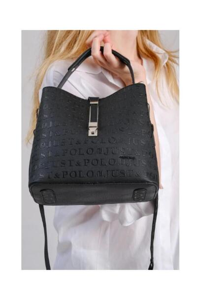 Just Polo Medium Size Classic Sports Model 2 Strap Black Women's Shoulder Bag