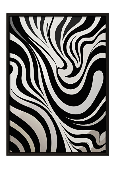 Zestia Siyah Çerçeveli Tablo, Siyah Beyaz Zebra Dalgası, Çalışma Odası Dekoru Poster No: 112546