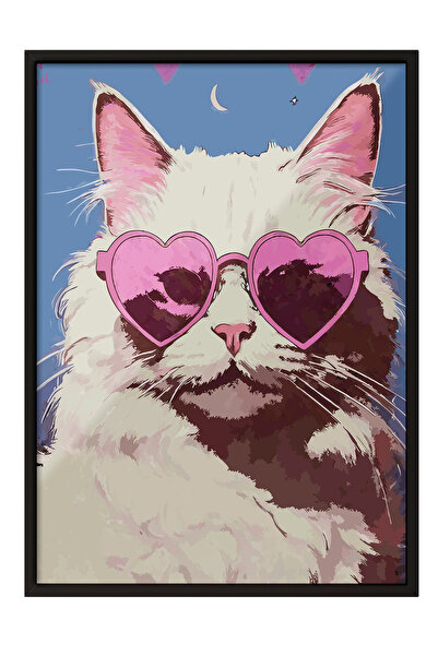 Zestia Tablou înrămat negru, Pisică cu ochelari – Stil distractiv, Poster dec...