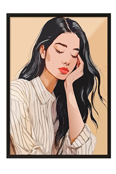 Zestia Tablou înrămat negru, Portretul unei femei în meditație, Poster decora...