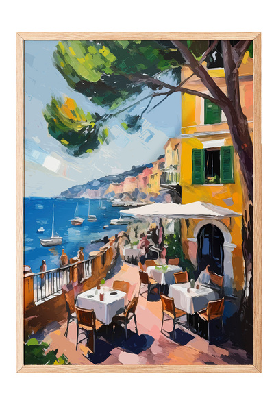 Zestia Πίνακας με ξύλινο πλαίσιο, Πολύχρωμοι Μεσογειακοί Δρόμοι – Καλοκαιρινή...