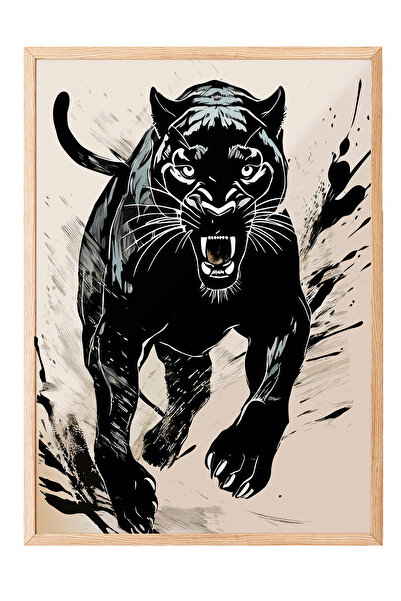 Zestia Tablou înrămat în lemn, ilustrație cu Pantera Neagră, Poster decorativ...