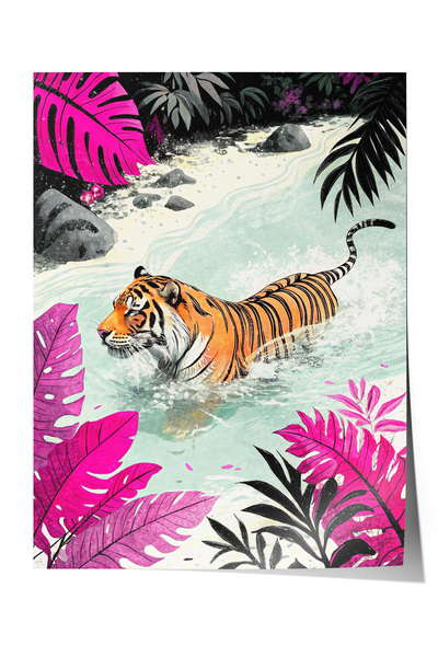 Zestia Αφίσα χωρίς πλαίσιο, Τροπικός Τίγρης – Έγχρωμο Σχέδιο, Αφίσα Διακόσμησ...