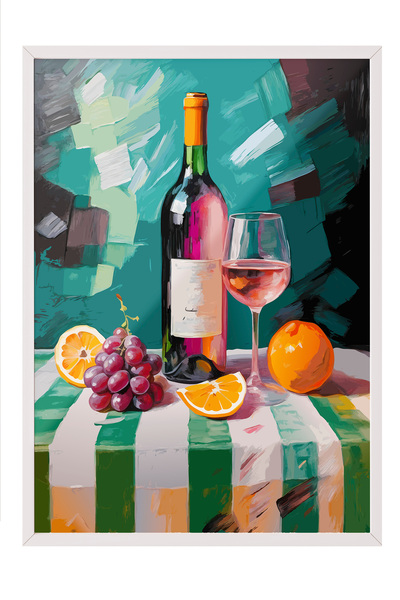 Zestia Tablou în ramă albă, cu vin și mandarine – Masă de ocazie, Poster deco...
