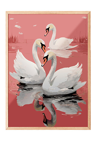 Zestia Tablou cu ramă din lemn, lebede elegante – o notă romantică, poster de...