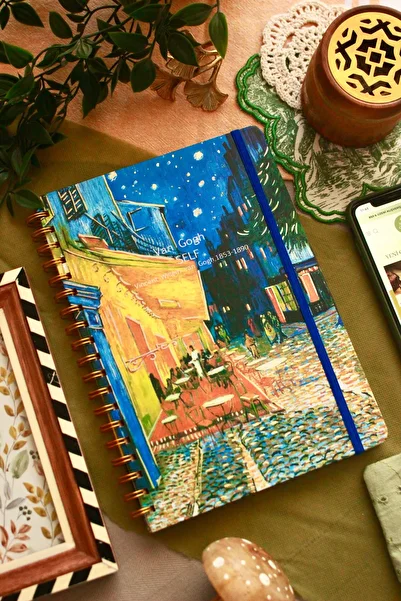 Nova Crafts A4 Size Cafe Terrace Van Gogh Works Themed Spiral Notebook with Elastic Cover