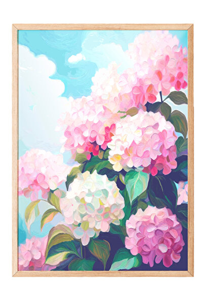 Zestia Tablou cu ramă din lemn, flori de hortensie, poster decorativ pentru d...