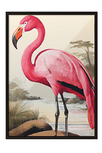 Zestia Tablou înrămat negru, Flamingo – Stil natural, Poster decorativ pentru...