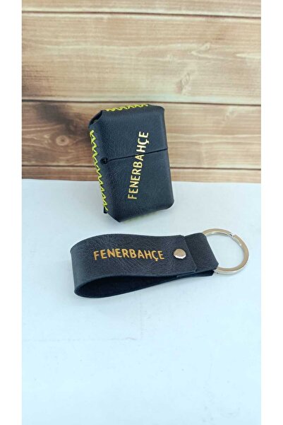 cgderi Kişiye Özel Hakiki Deri Benzinli Çakmak Ve Anahtarlık 2 li set Fenerbahçe_