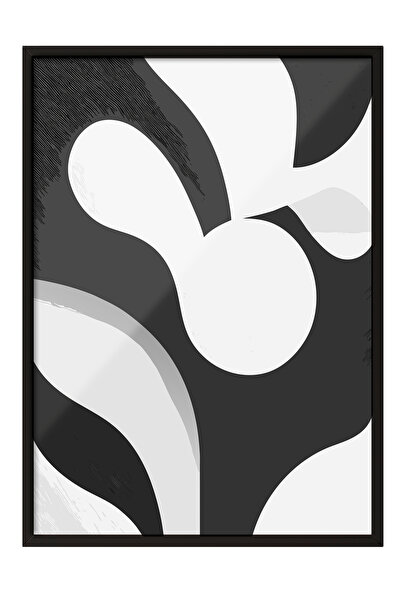 Zestia Tablou înrămat negru, forme abstracte alb-negru, poster decorativ pent...