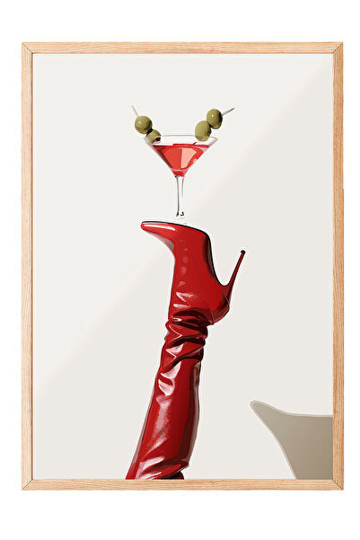 Zestia Tablou înrămat pe lemn, Cizme roșii și Martini, Poster decorativ pentr...