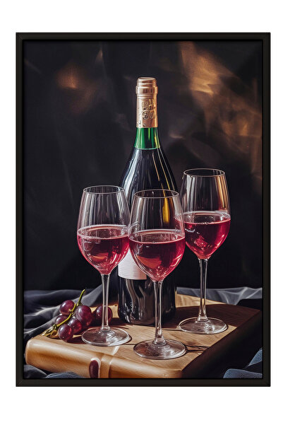 Zestia Tablou înrămat negru, Vin Roșu și Pahare – Masă Romantică, Poster Deco...