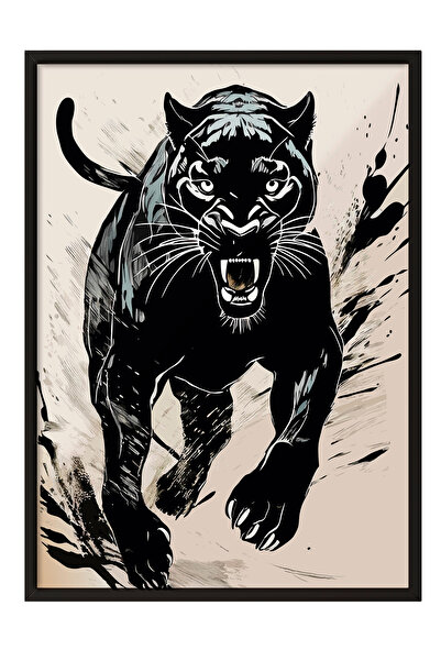 Zestia Tablou înrămat negru, Ilustrație Pantera Neagră, Poster decorativ pent...