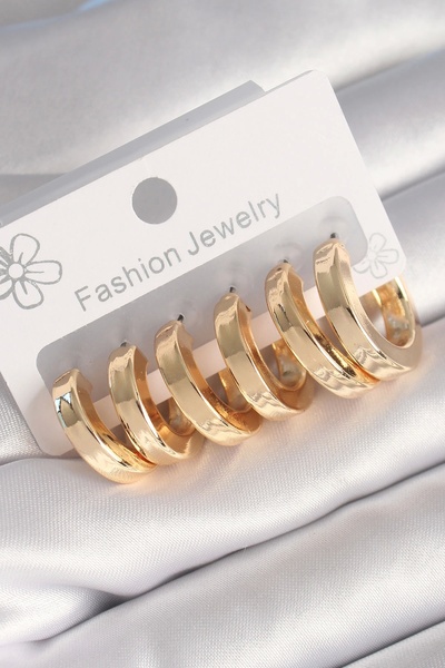ALFA AKSESUAR 03 Rice Gold Color Thick Ring Model Women's Earring Set - TJ-BKP8767