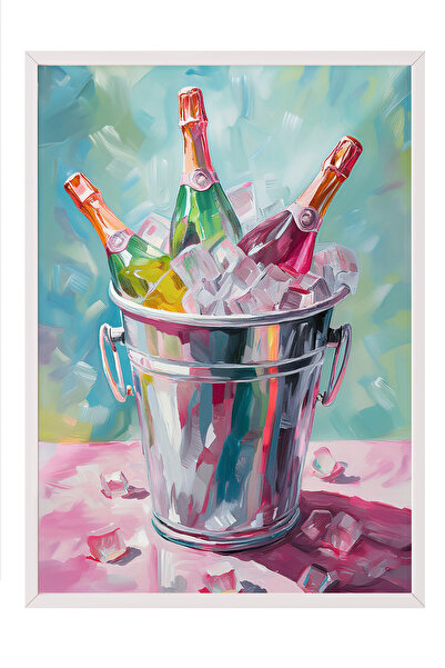 Zestia Tablou cu ramă din lemn, șampanie și găleată pentru gheață – Temă de s...