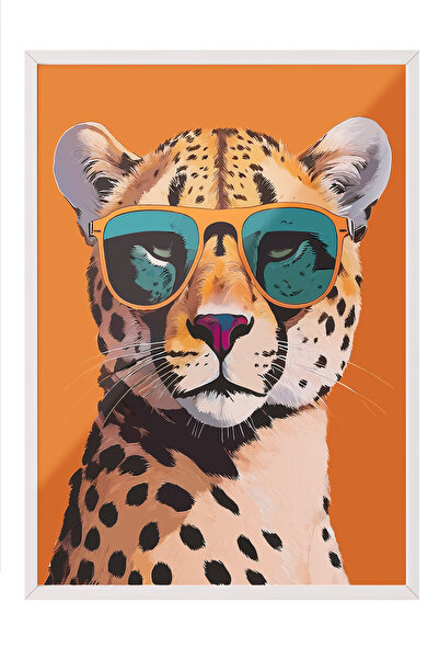 Zestia Tablou înrămat alb, Leopard cu ochelari în stil Pop Art, Poster decora...