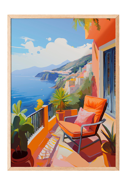 Zestia Πίνακας με ξύλινο πλαίσιο, Μεσογειακό Τοπίο – Ζωντανά Χρώματα, Διακόσμ...