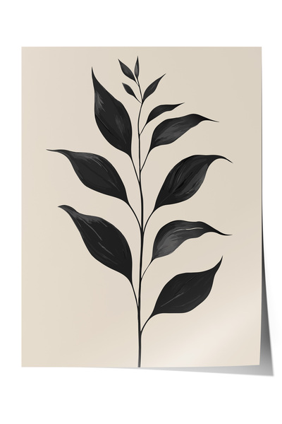 Zestia Αφίσα χωρίς πλαίσιο, Μίνιμαλ Σιλουέτα Φύλλου – Ασπρόμαυρο, Αφίσα Διακό...