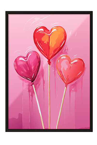 Zestia Tablou înrămat negru, Baloane cu inimioare – Cadou romantic, Poster de...