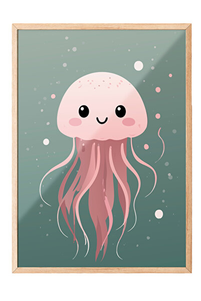 Zestia Tablou cu ramă din lemn, Meduză adorabilă, Poster decorativ pentru cam...