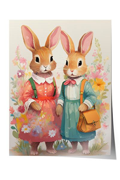 Zestia Poster fără ramă, Iepuri în rochii, Poster decorativ pentru camera cop...