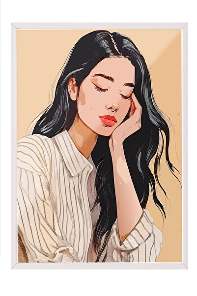 Zestia Tablou înrămat alb, Portretul unei femei în meditație, Poster decorati...