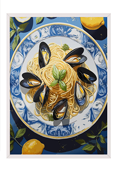 Zestia Tablou cu ramă albă, Farfurie cu midii – Briză de mare, Poster decorat...