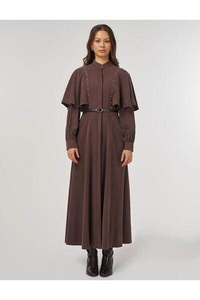 Kayra Belt Detailed Maxi Rayon Dress Dark Brown