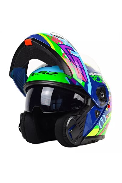 LS2 STROBE 2 ÇENE AÇILIR KASK SVENT MAVİ-YEŞİL