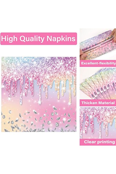 erorex Round Disposable Paper Plates, 100Pcs Diamond Glitter Disposable Paper Plates Set Parties Events,